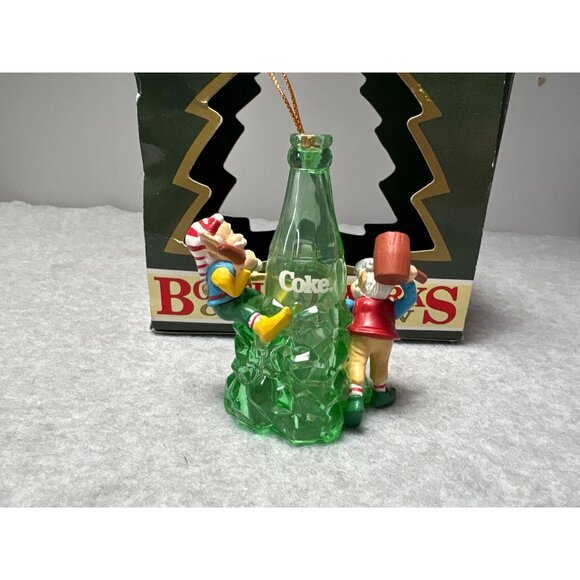 Coca-Cola Bottling Works Collection Ornament 1994 Elves Climbing Green Coke Bott - Picture 3 of 11